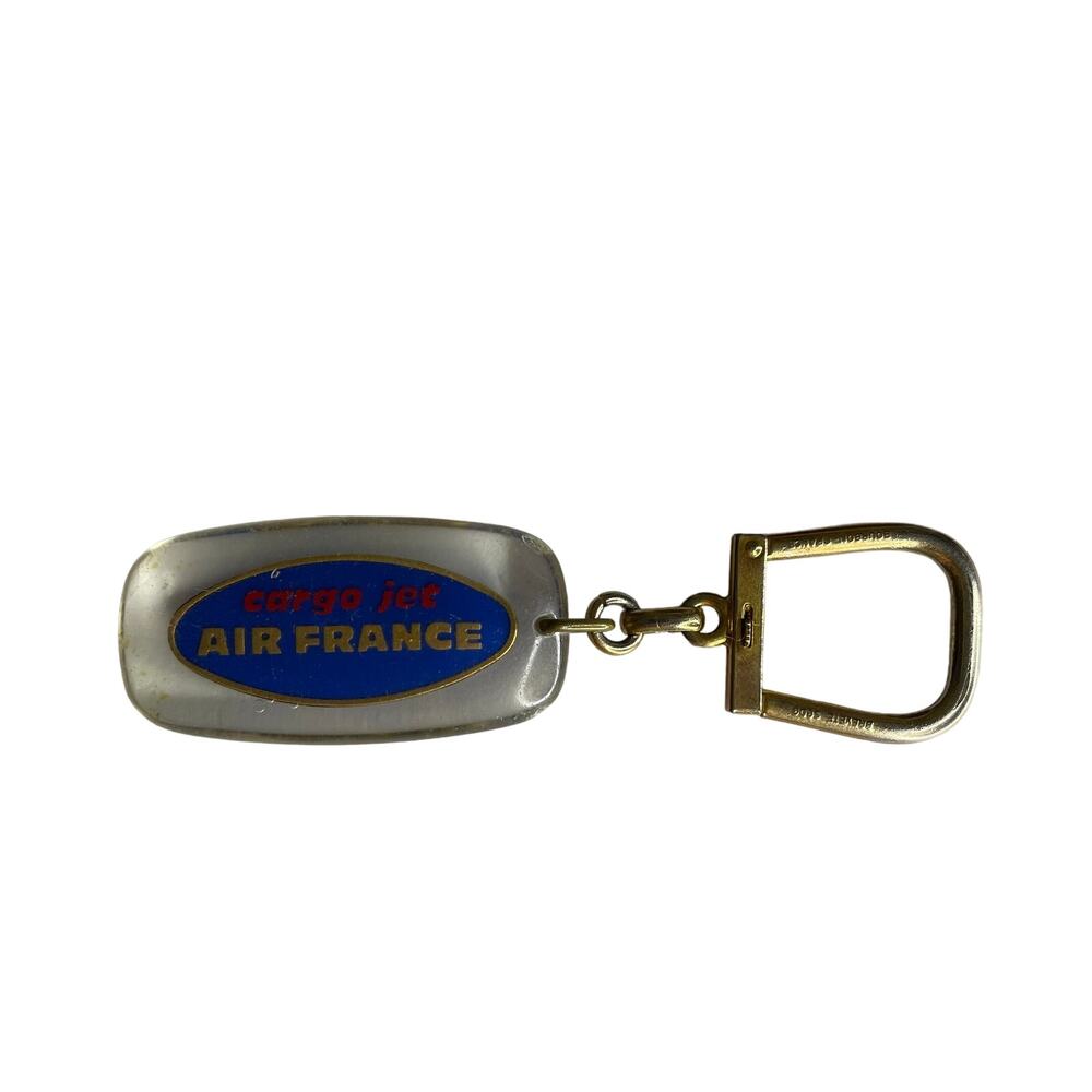 Vintage Air France Pelican Cargo Jet Acrylic & Brass Keychain Luggage Tag
